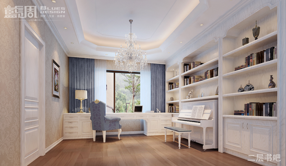 燕晗山居別墅裝修設(shè)計(jì)-二層書吧